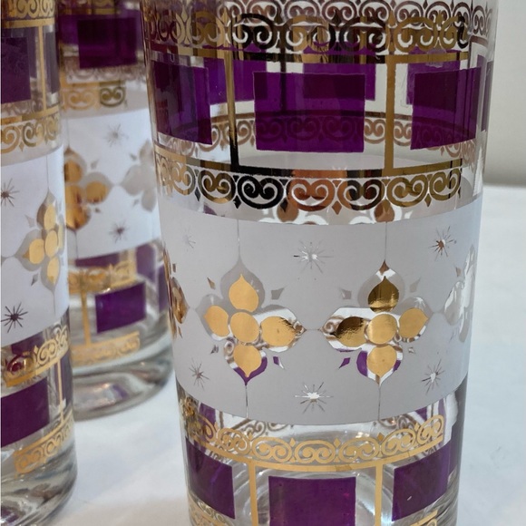 Vintage mid century gold & purple amethyst glassware set of 4 - Picture 2 of 12